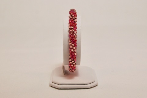 Red and Copper Double Spiral Beaded Kumihimo Bracelet